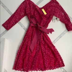 Hot pink lace dress with waist bow